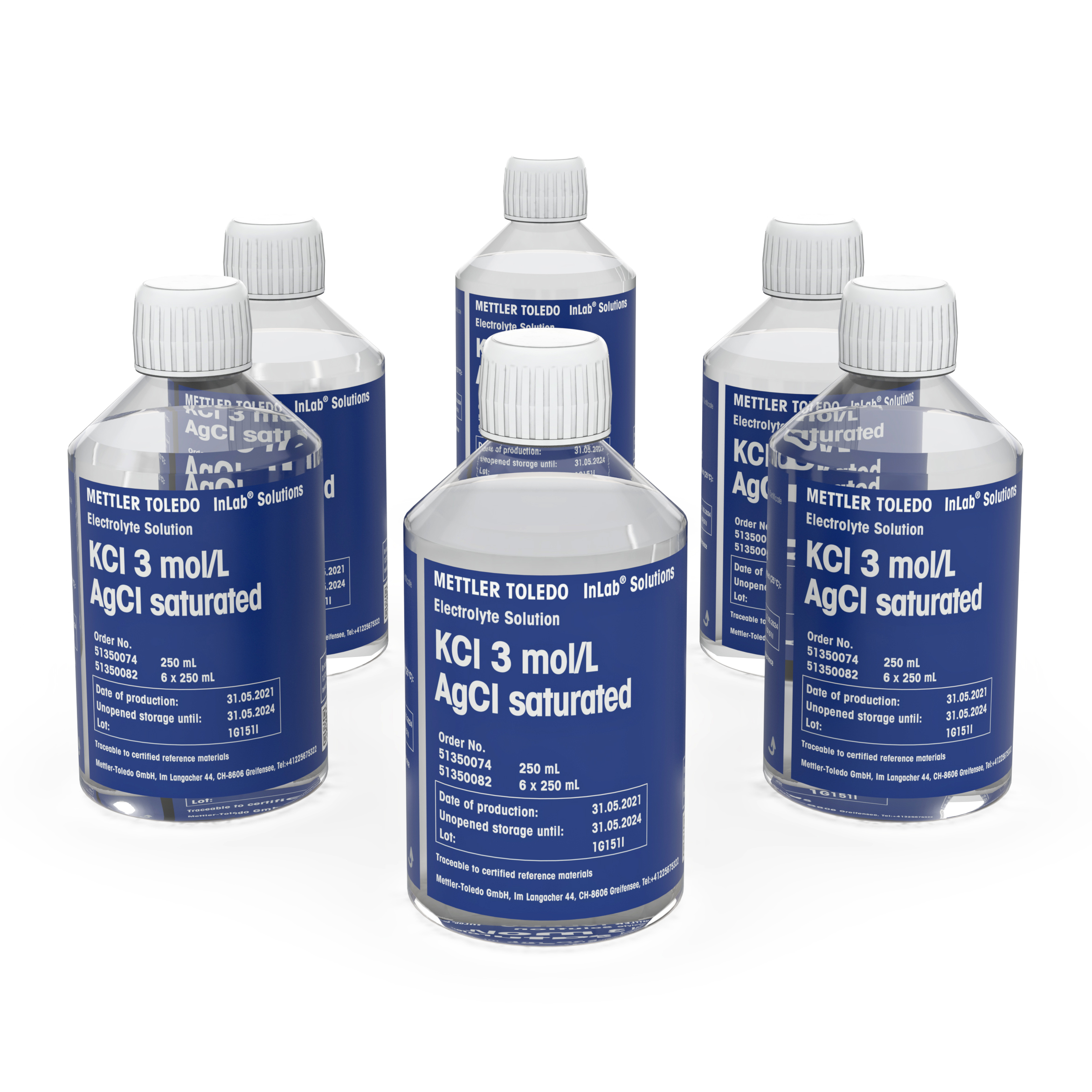 Electrol. 3 mol/L KCl Sat AgCl, 6x250mL